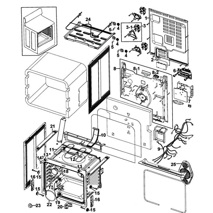 Cavity Assembly Diagram and Parts List for NE595R0ABWW AA-00 Samsung Range