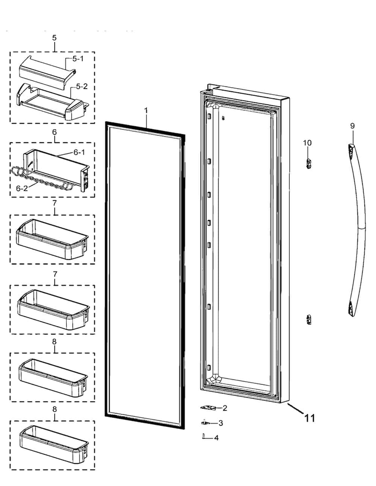 Refrig Door Diagram and Parts List for RSG257AARS XAA-0000 Samsung Refrigerator