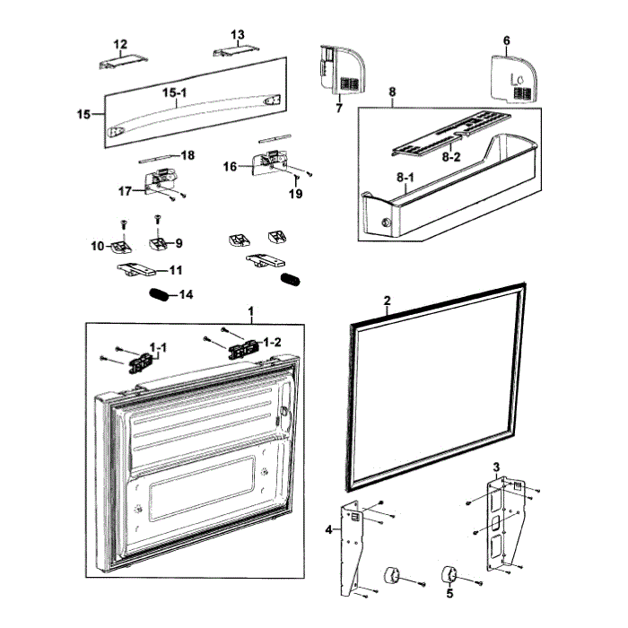 Freezer Door Diagram and Parts List for RF266AZPN XAA-00 Samsung Refrigerator
