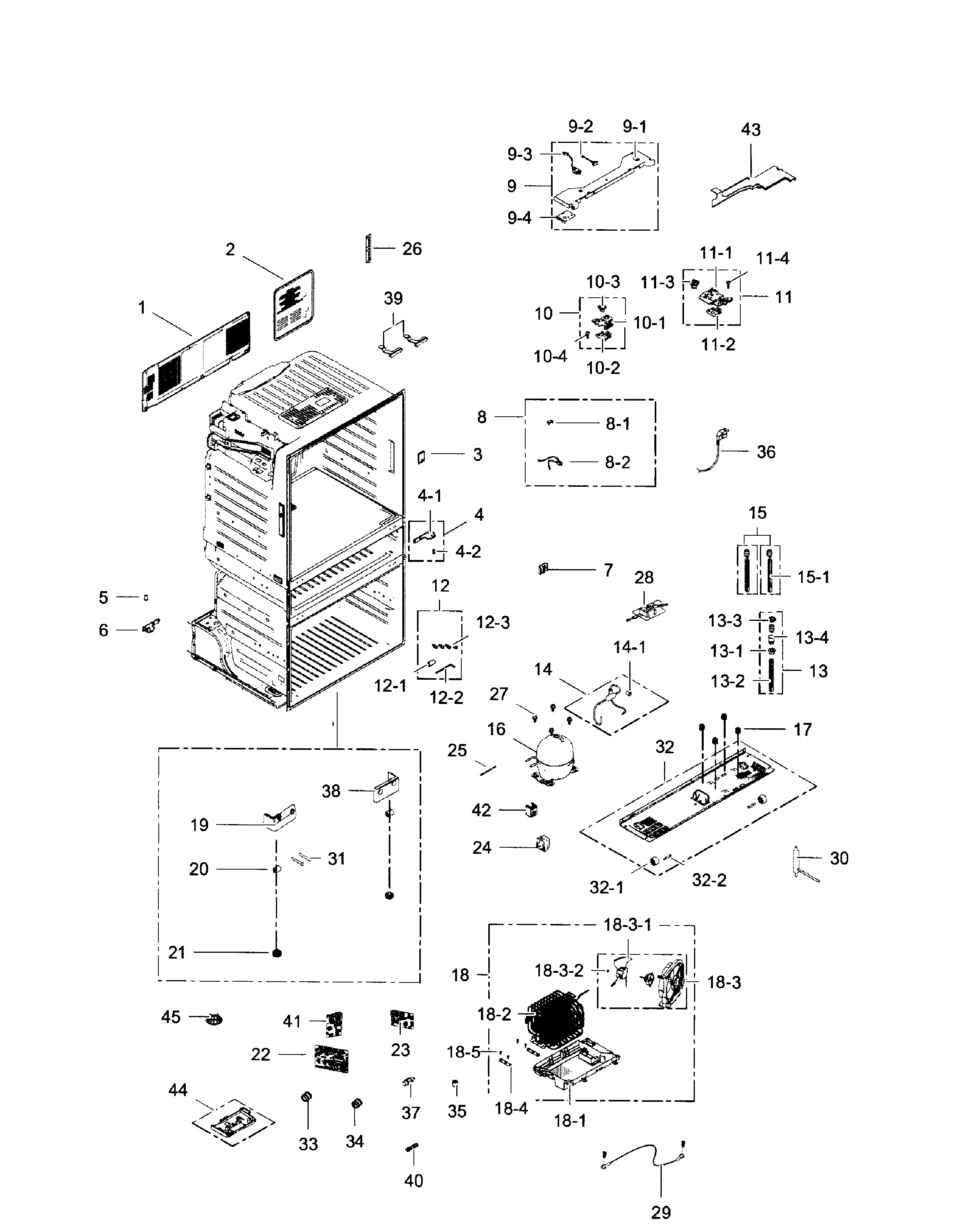 Cabinet Diagram and Parts List for RF28HMEDBSR AA-0010 Samsung Refrigerator