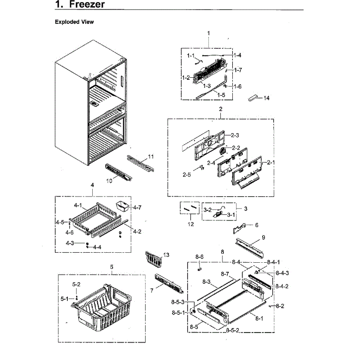 Freezer Diagram and Parts List for RF23M8090SR AA-00 Samsung Refrigerator