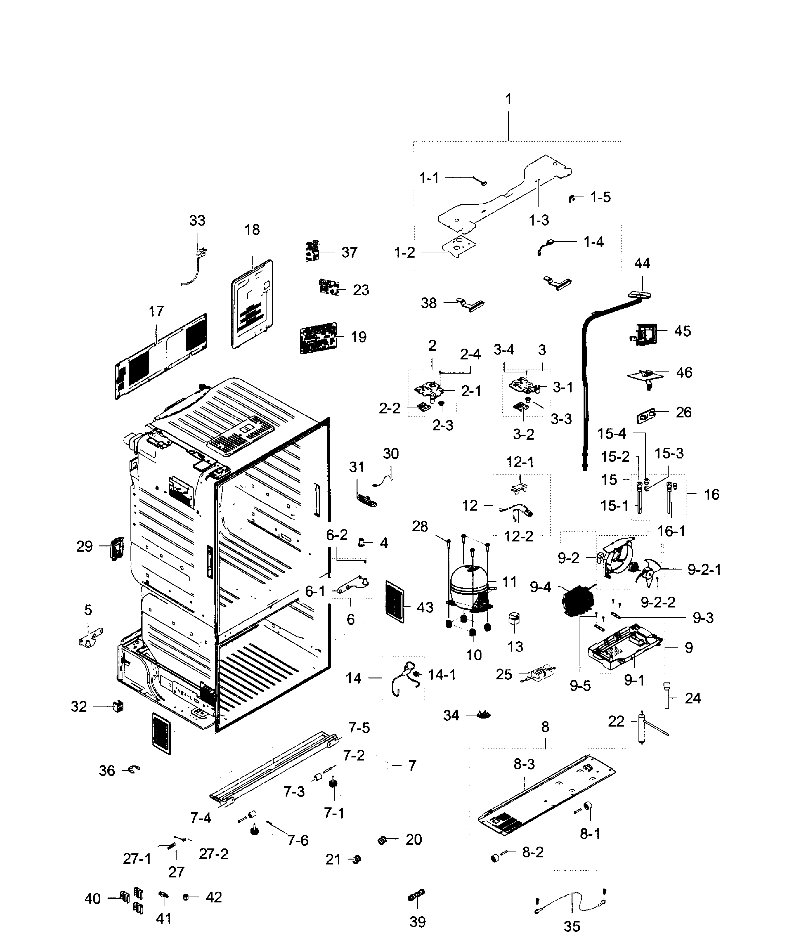Cabinet Diagram and Parts List for RF28HFEDBSR AA-0007 Samsung Refrigerator