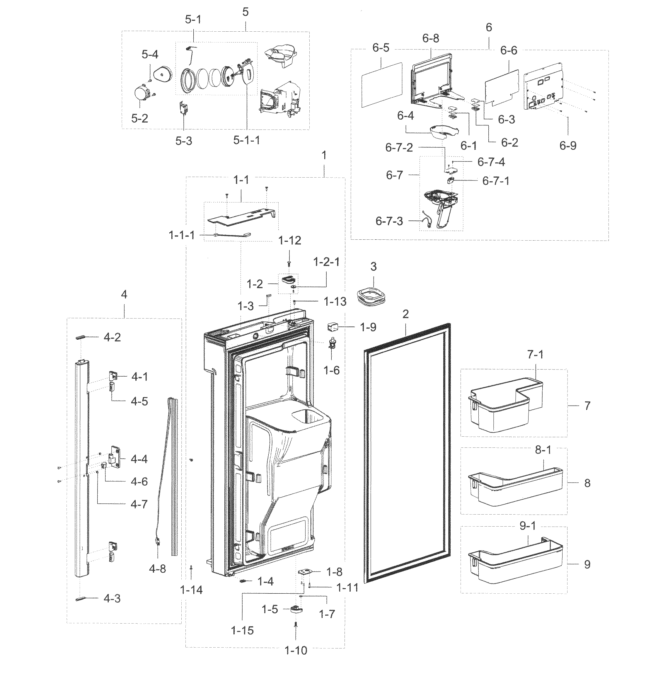 Fridge Door L Diagram and Parts List for RF28K9070SG AA-0000 Samsung Refrigerator