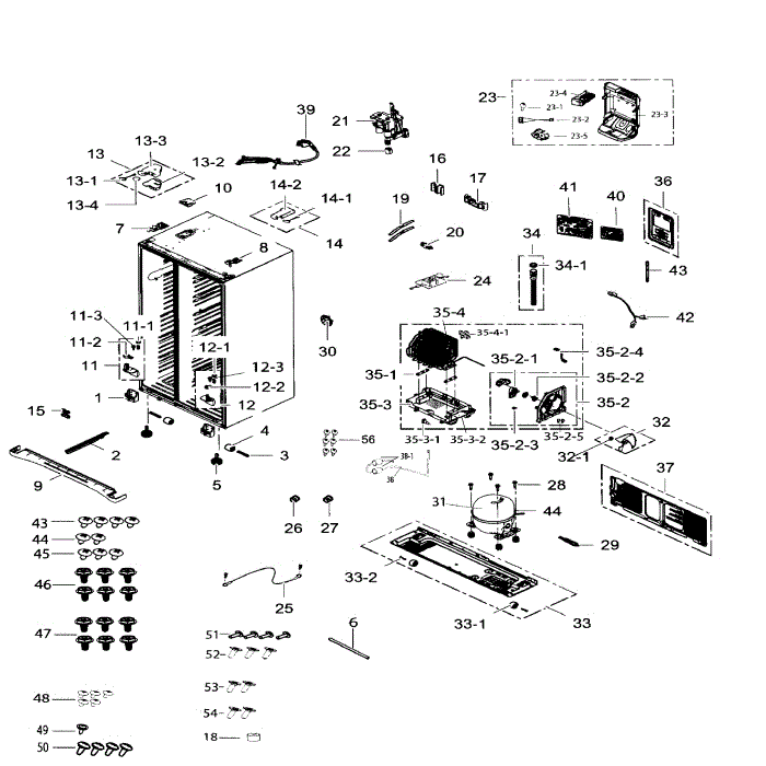 Cabinet Diagram and Parts List for RS265TDRS XAA-03 Samsung Refrigerator