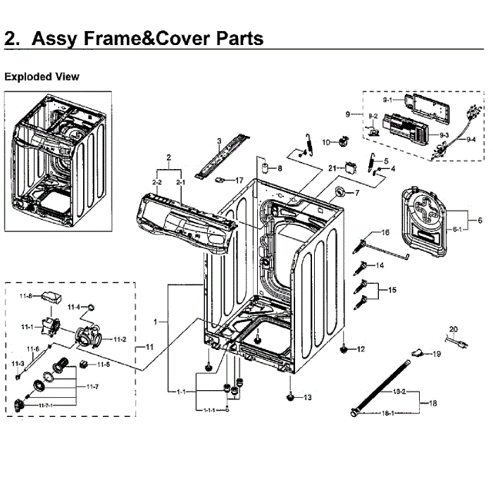 Cabinet Diagram and Parts List for WF45M5500AZ A5-00 Samsung Washer
