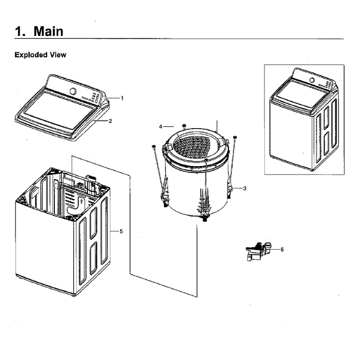 Main Assembly Diagram and Parts List for WA40J3000AW AA-11 Samsung Washer