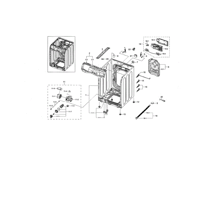 Frame And Cover Diagram and Parts List for WF45N5300AV US-00 Samsung Washer