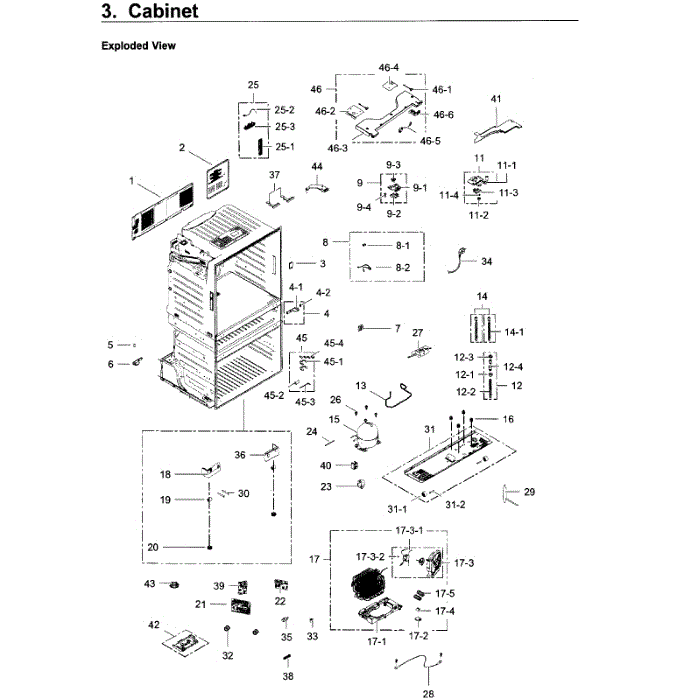 Cabinet Diagram and Parts List for RF28JBEDBSR AA-05 Samsung Refrigerator