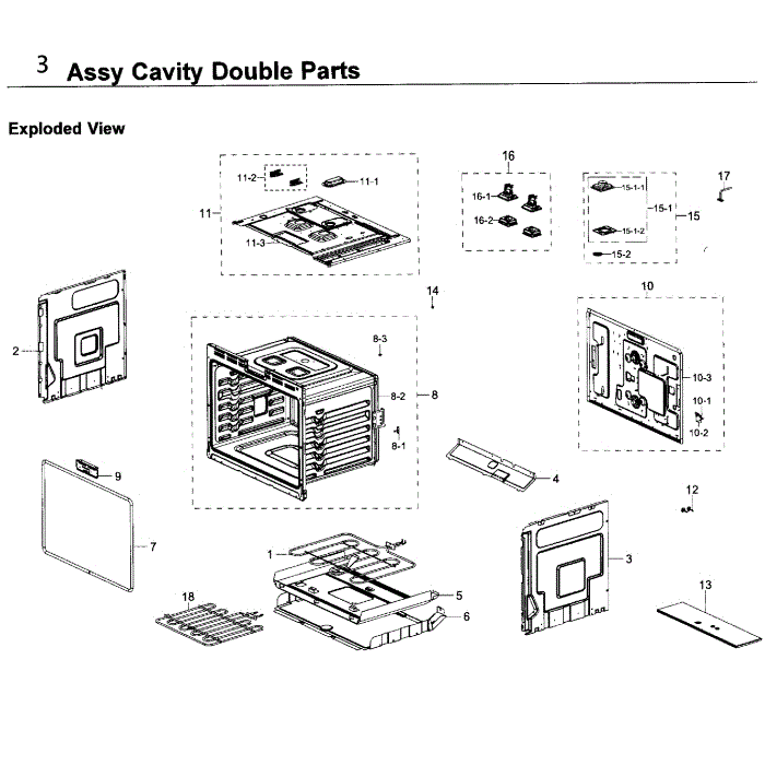 Cavity Double Diagram and Parts List for NV51K6650DG AA-00 Samsung Wall Oven