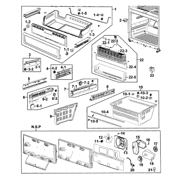 Freezer Diagram and Parts List for RF267AEPN XAA-00 Samsung Refrigerator