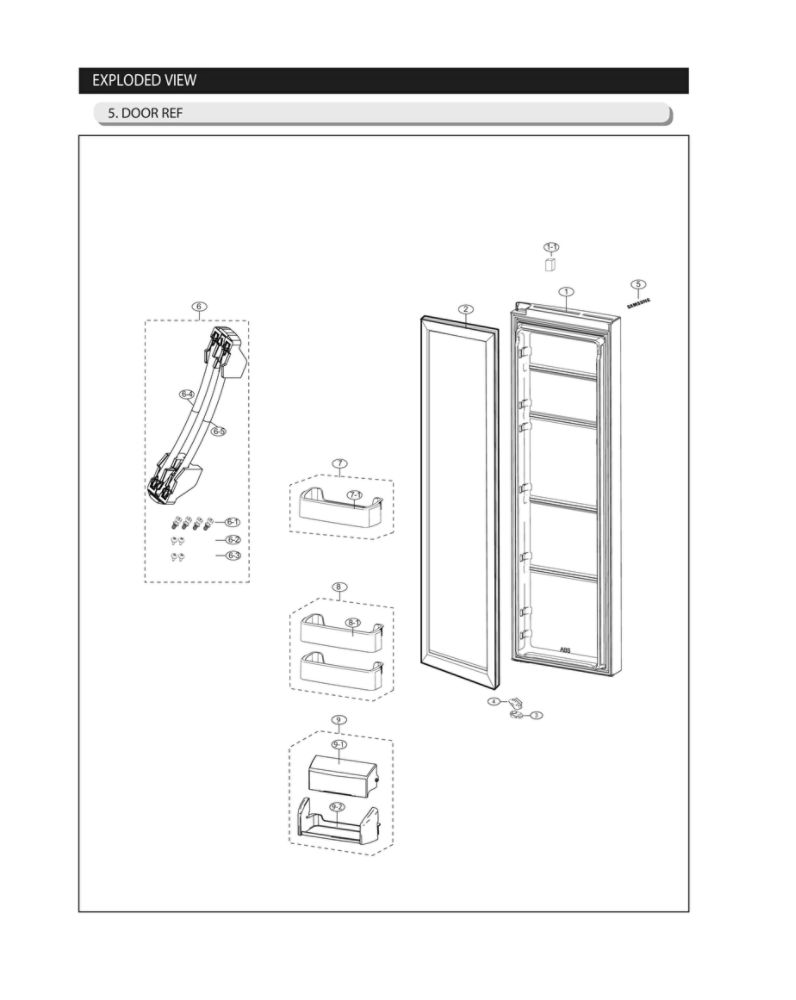 Refrigerator Door Parts Diagram and Parts List for RS25J500DSR BY-00 Samsung Refrigerator