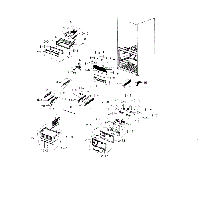 Freezer Diagram and Parts List for RFG237AABP XAA-03 Samsung Refrigerator