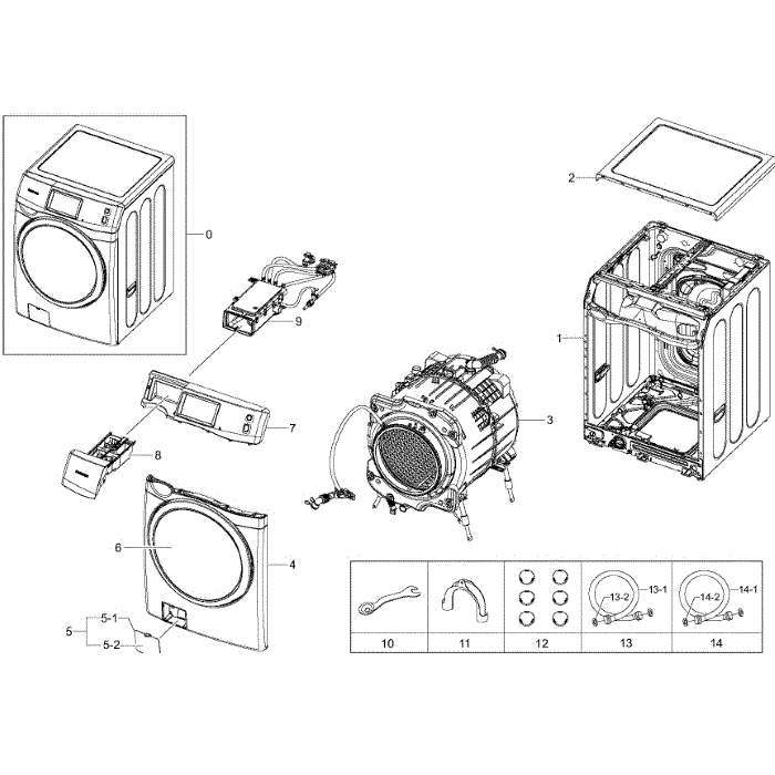 Main Assembly Diagram and Parts List for WF457ARGSGR A2-00 Samsung Washer