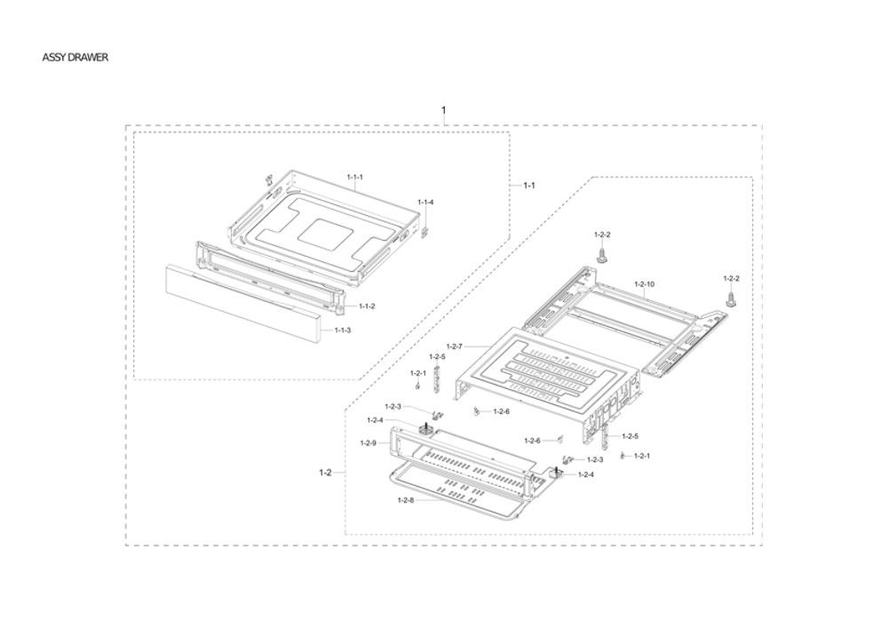 Drawer Assembly Diagram and Parts List for NX60T8111SS AA-00 Samsung Range