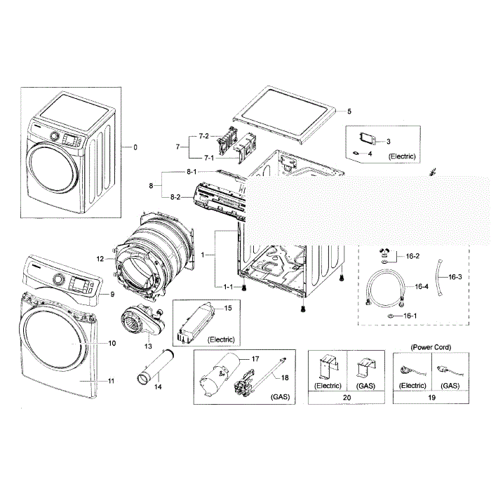 Main Assembly Diagram and Parts List for DV42H5200EF A3-00 Samsung Dryer