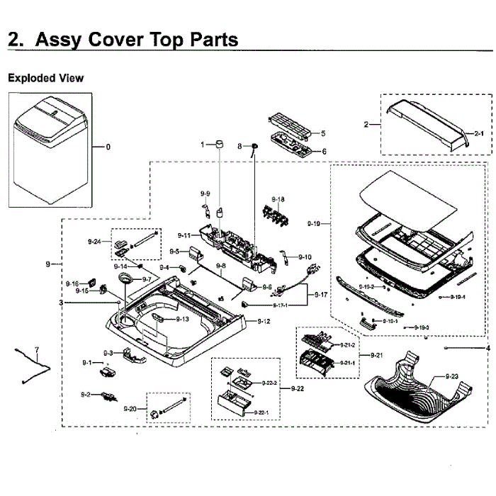 Top Assembly Diagram and Parts List for WA52M8650AW A4-00 Samsung Washer