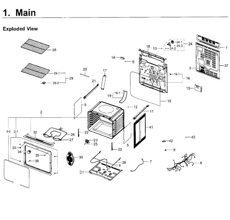 Main Asy Diagram and Parts List for NE59J3420SW AA-0005 Samsung Range