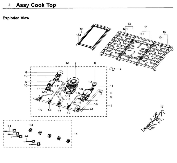 Cooktop Diagram and Parts List for NA30K6550TG AA-0000 Samsung Cooktop
