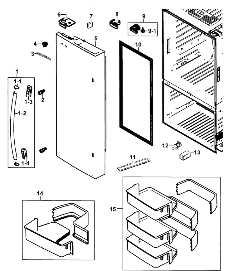 Right Door Diagram and Parts List for RF263BEAESR AA-0000 Samsung Refrigerator