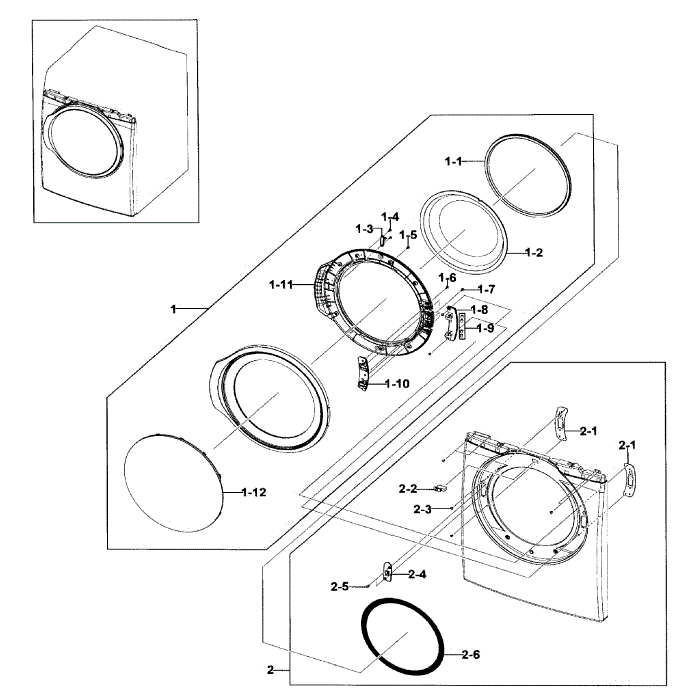 Frame Front And Door Diagram and Parts List for DV330AEB XAA-03 Samsung Dryer