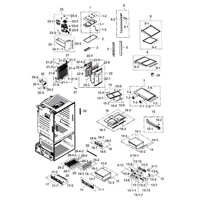 Fridge Diagram and Parts List for RF323TEDBSR AA-02 Samsung Refrigerator