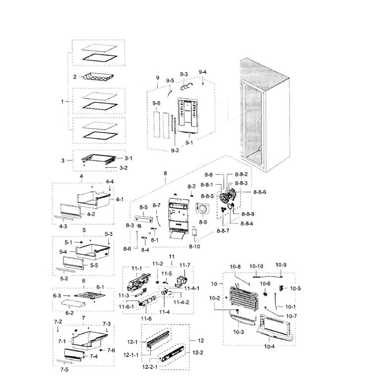 Fridge Diagram and Parts List for RSG307AARS XAA-0001 Samsung Refrigerator