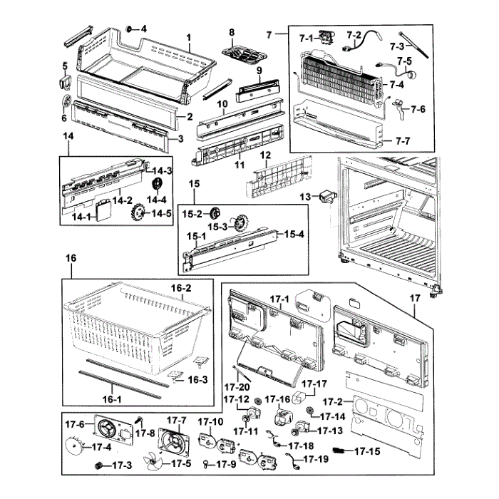 Freezer Diagram and Parts List for RF26XAZRS XAA-00 Samsung Refrigerator