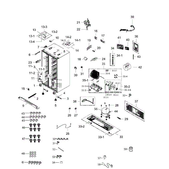 Cabinet Diagram and Parts List for RH25H5611BC AA-00 Samsung Refrigerator