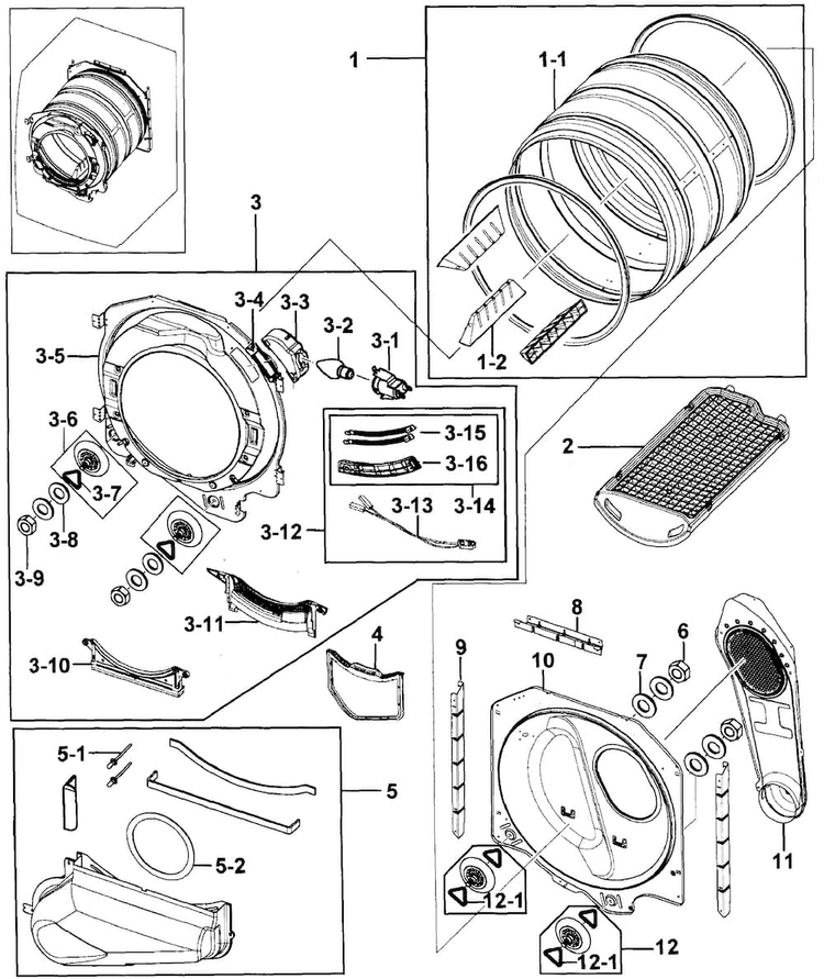 Drum Assy Diagram and Parts List for DV209AGW XAA-0000 Samsung Dryer