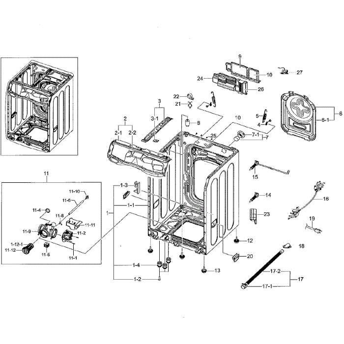 Frame And Cover Diagram and Parts List for WF42H5000AW A2-01 Samsung Washer