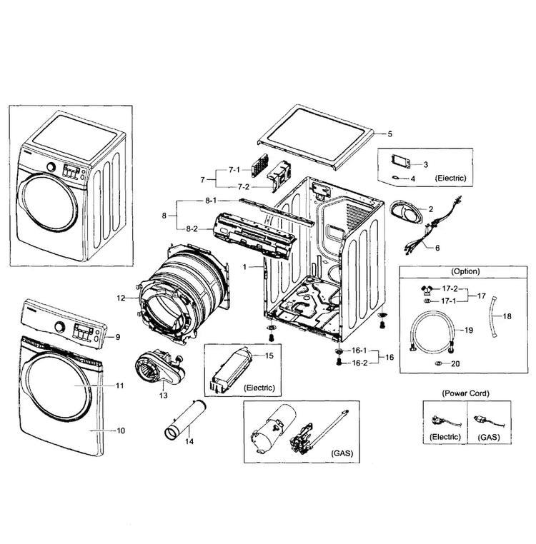 Main Assy Diagram and Parts List for DV431AEP XAA-0002 Samsung Dryer