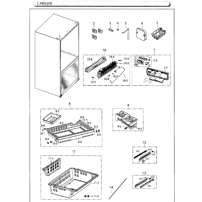 Freezer Diagram and Parts List for RF260BEAESG AA-00 Samsung Refrigerator
