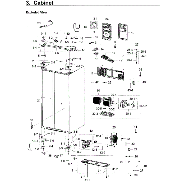 Cabinet Diagram and Parts List for RH22H9010SR AA-07 Samsung Refrigerator