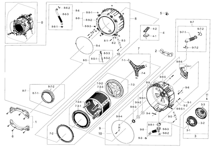 Tub & Drum Diagram and Parts List for WF433BTGJWR A2-0000 Samsung Washer