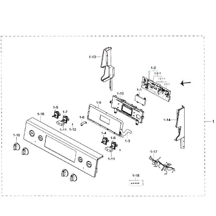 Control Assembly Diagram and Parts List for NE59J7650WS AA-00 Samsung Range