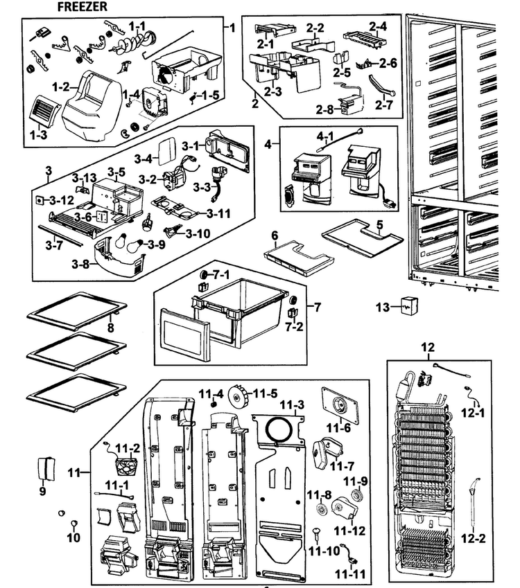 Freezer Diagram and Parts List for RM257ABBP XAA-0000 Samsung Refrigerator