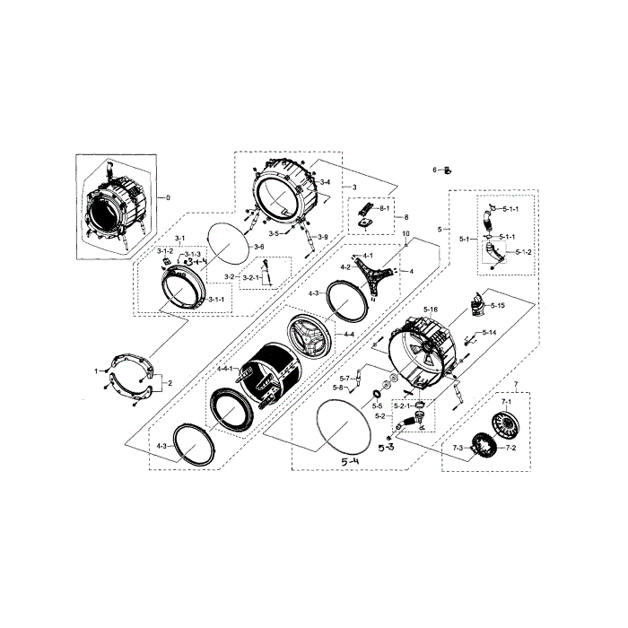 Tub And Drum Diagram and Parts List for WF448AAE XAA-02 Samsung Washer