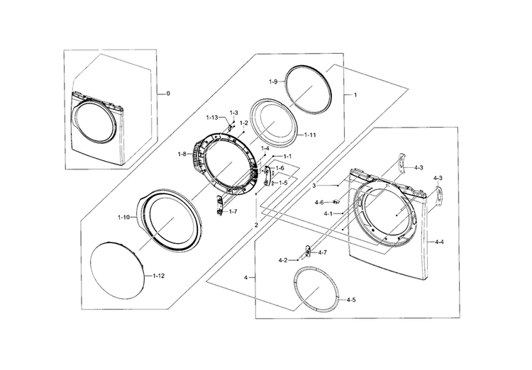 Front & Door Diagram and Parts List for DV331AGR XAA-0001 Samsung Dryer