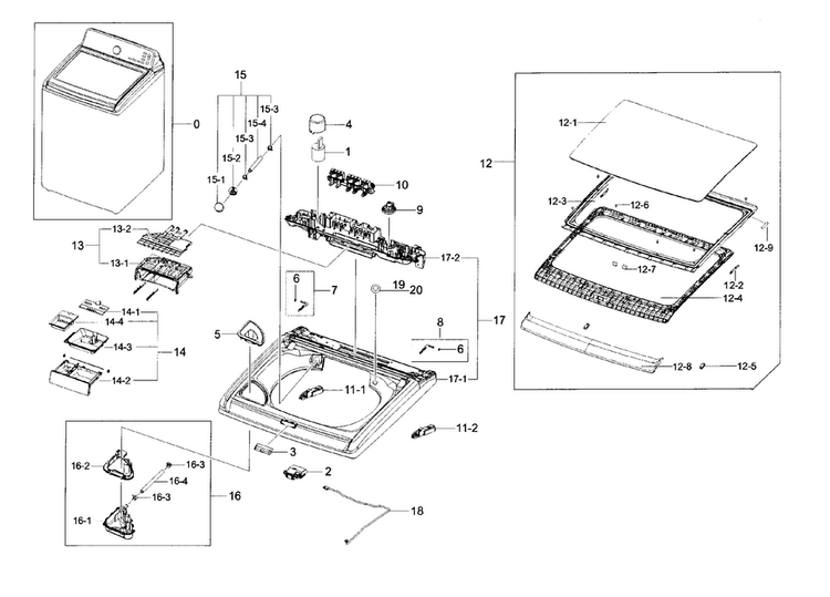 Cover Top Diagram and Parts List for WA56H9000AW A2-0000 Samsung Washer