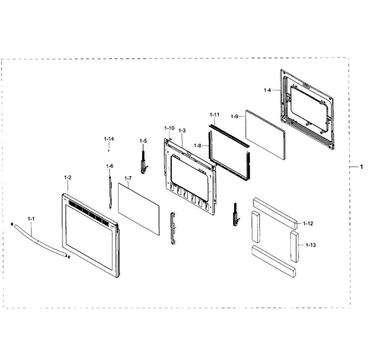 Door Section Diagram and Parts List for NE59J7750WS AA-0003 Samsung Range