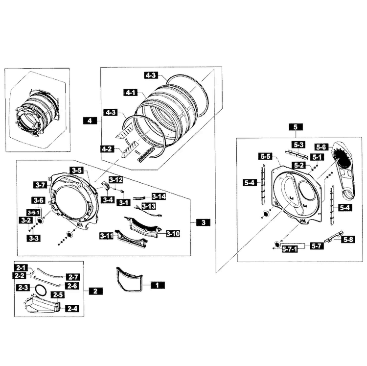 Drum Assy Diagram and Parts List for DV365ETBGWR A3-0001 Samsung Dryer