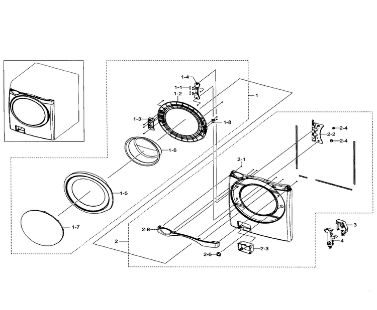 Frame Front & Door Diagram and Parts List for WF511ABW XAA-0000 Samsung Washer