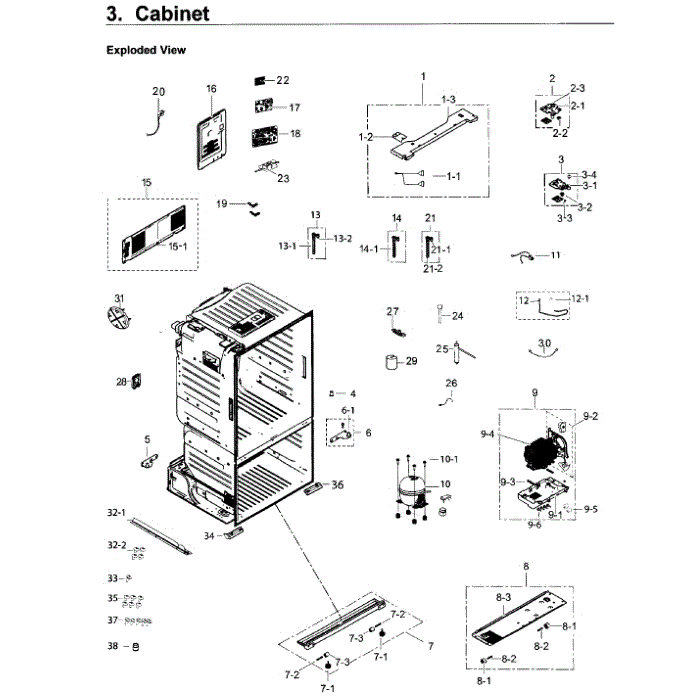 Cabinet Diagram and Parts List for RF26J7500WW AA-02 Samsung Refrigerator