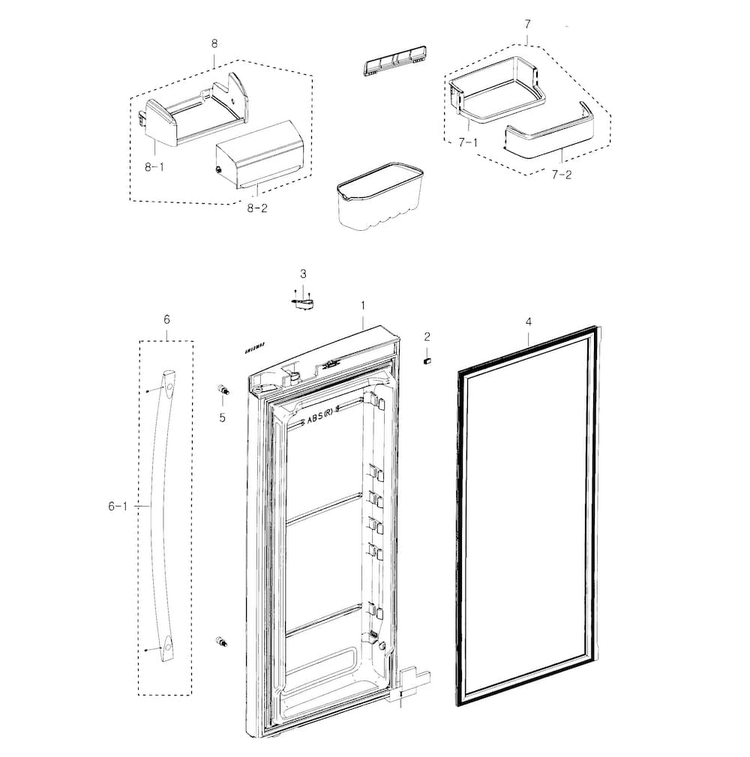 Fridge Door R Diagram and Parts List for RFG237AAPN XAA-0001 Samsung Refrigerator