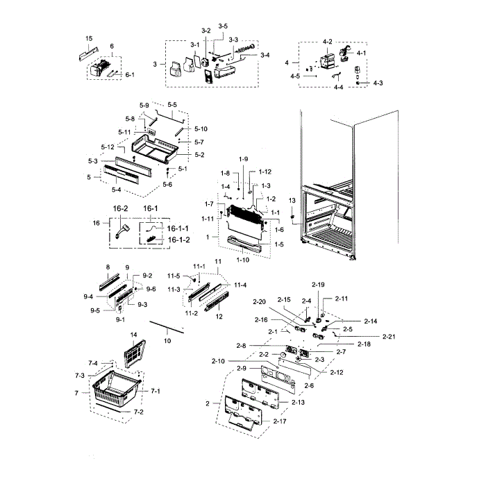 Freezer Diagram and Parts List for RFG297HDWP XAA-01 Samsung Refrigerator