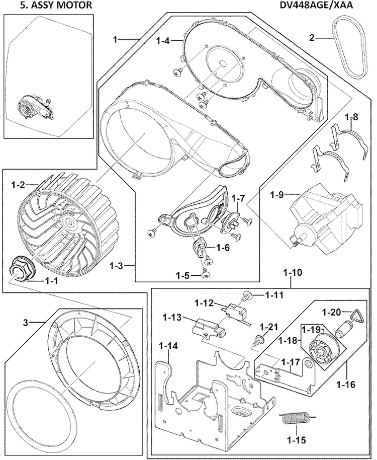 Motor Assy Diagram and Parts List for DV448AGE XAA-0000 Samsung Dryer