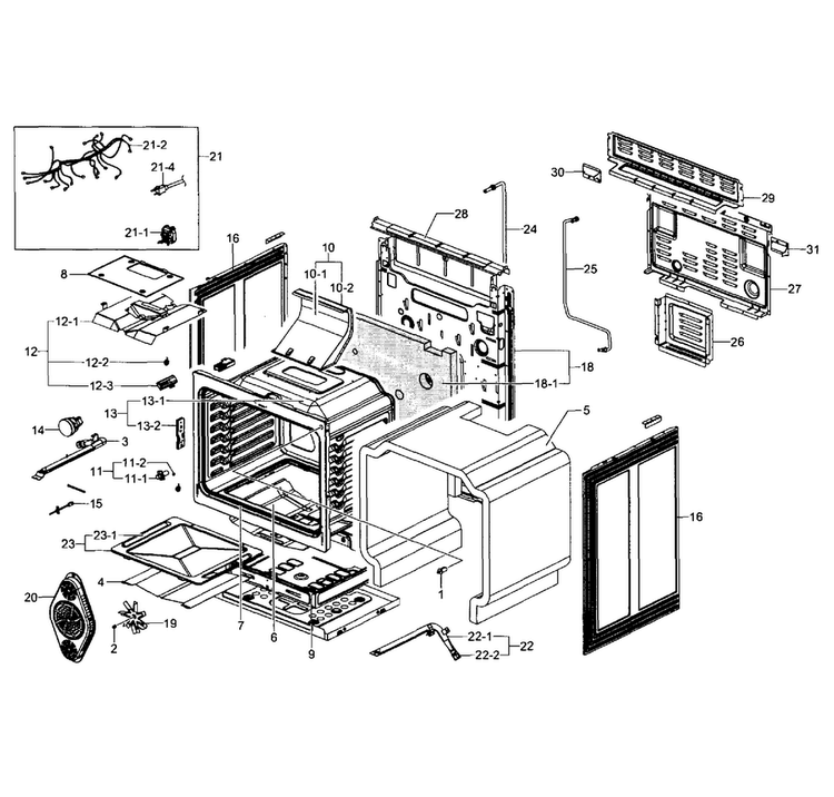 Cavity Assy Diagram and Parts List for NX583G0VBBB AA-0000 Samsung Range