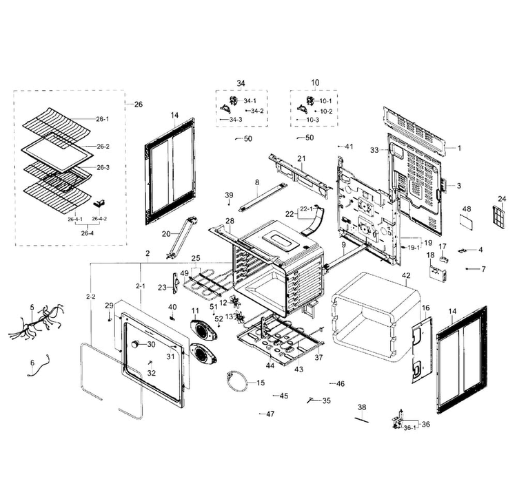 Main Section Diagram and Parts List for NE59J7850WG AA-0003 Samsung Range