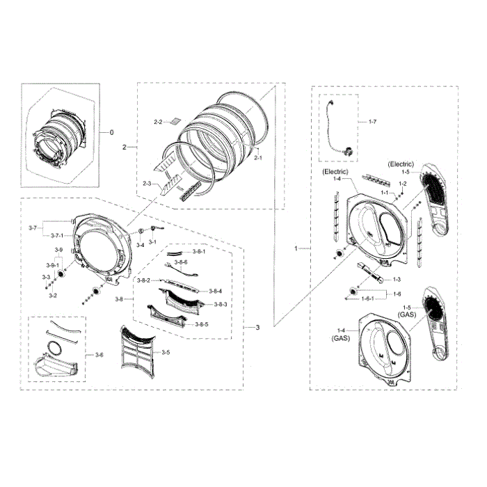 Drum Diagram and Parts List for DV42H5600EP A3-00 Samsung Dryer