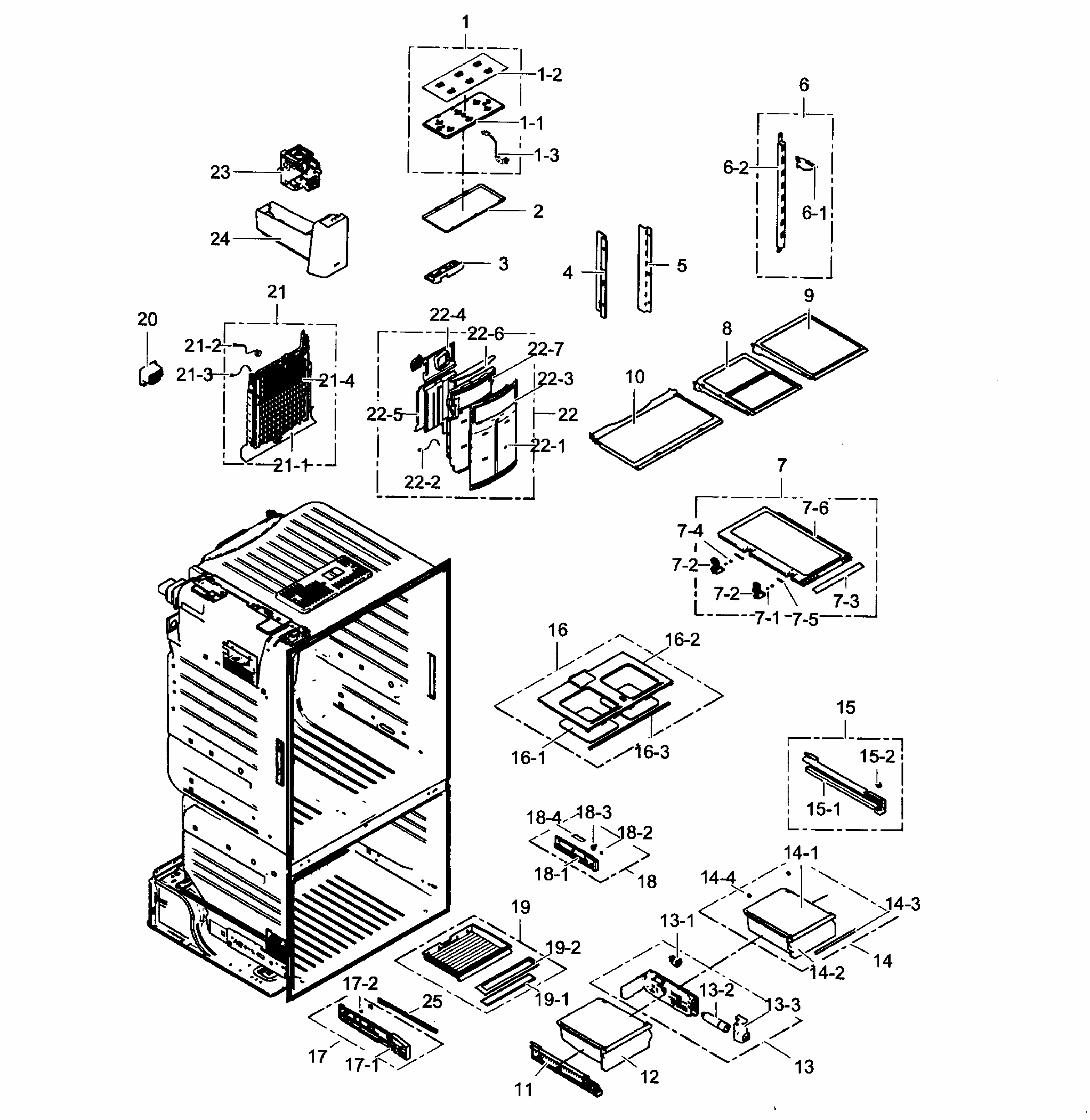 Refrigerator Diagram and Parts List for RF323TEDBWW AA-0001 Samsung Refrigerator